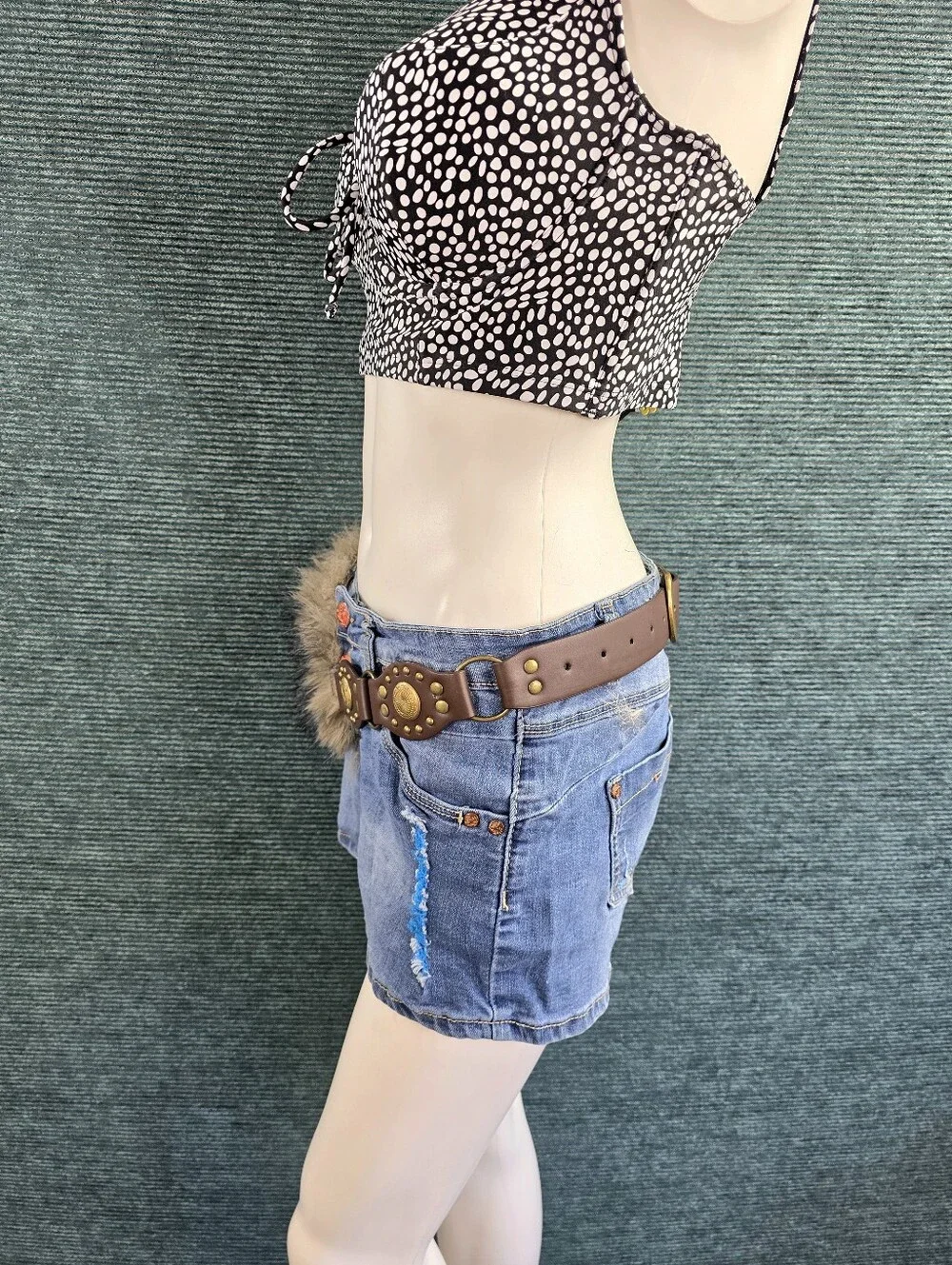 Faux Fur Y2K Style Faux Leather Belt For Cosplay, Festivals, Fun! NWOT
